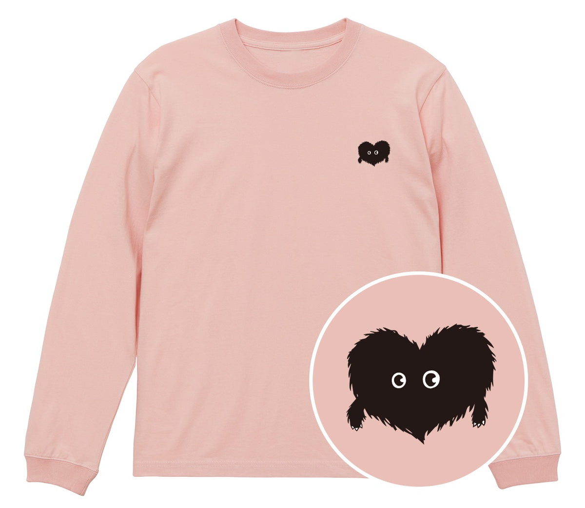 ふわふわハート「モフボウ」ロングTシャツ オフピンク