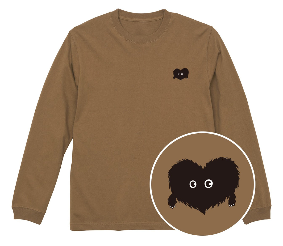 ふわふわハート「モフボウ」ロングTシャツ ダークキャメル