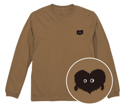 ふわふわハート「モフボウ」ロングTシャツ ダークキャメル