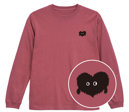 ふわふわハート「モフボウ」ロングTシャツ ヘイジーレッド