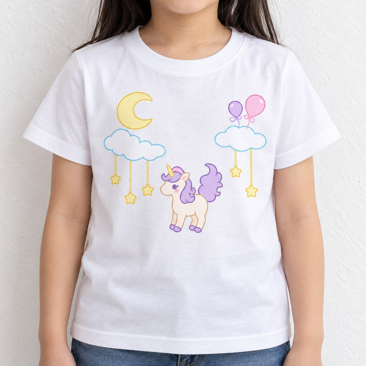 moon_light 月あかりユニコーン キッズTシャツ ホワイト 着用アップ サムネイル
