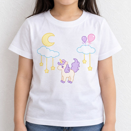 moon_light 月あかりユニコーン キッズTシャツ ホワイト 着用アップ サムネイル