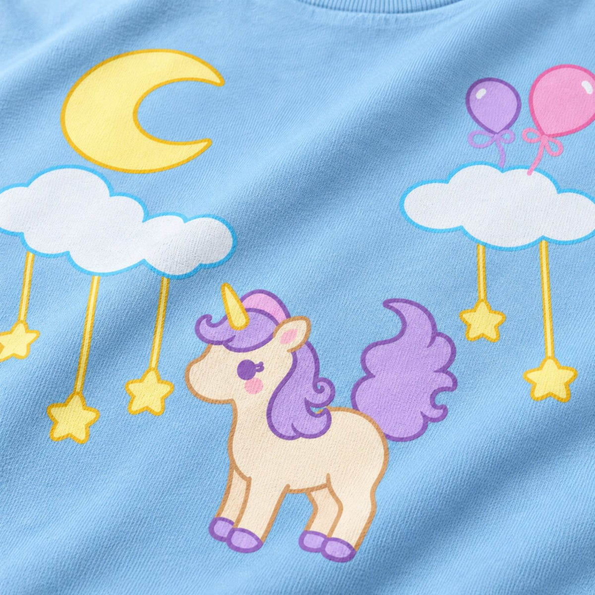 moon_light キッズTシャツ ライトブルー プリント接写・上質天竺の質感