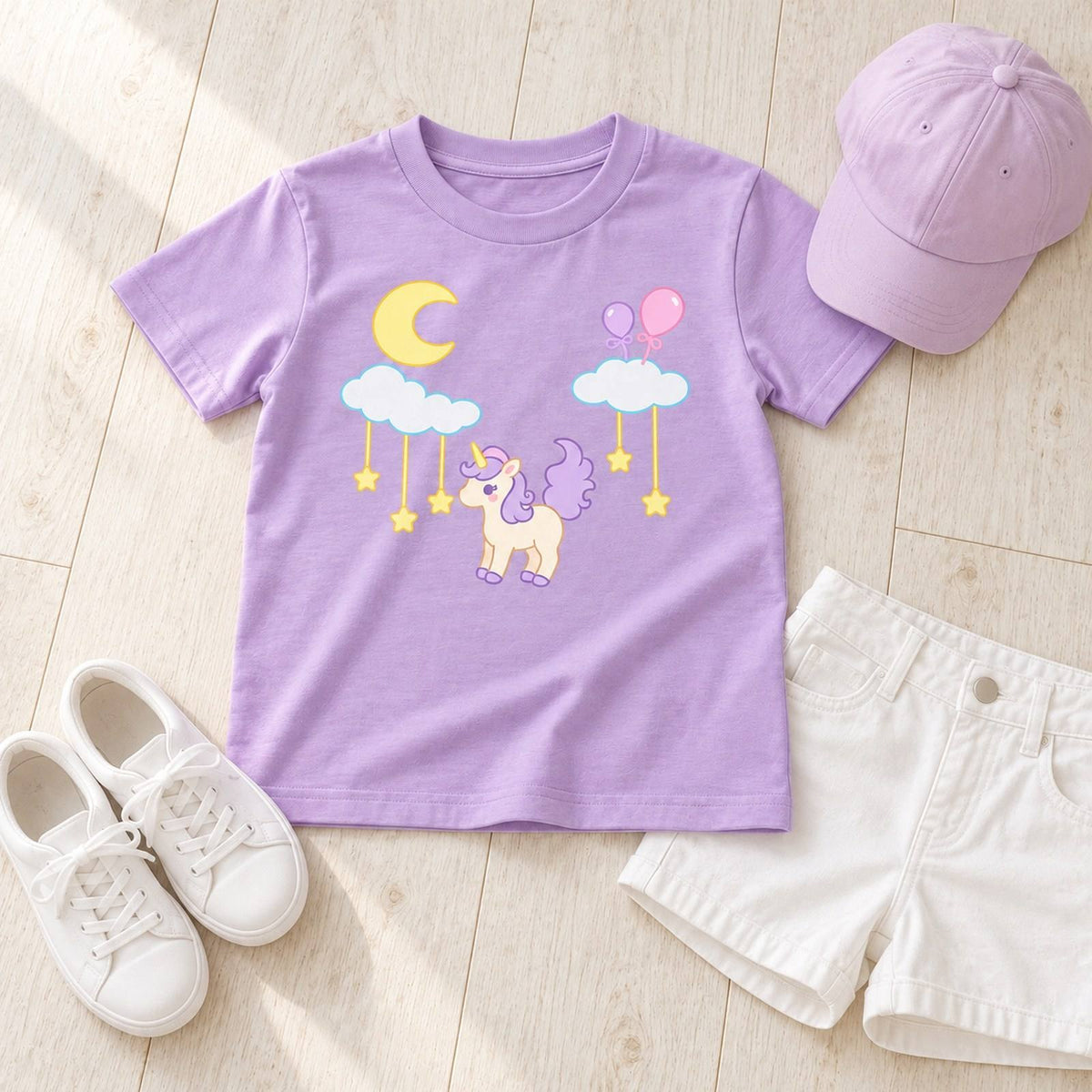 moon_light キッズTシャツ ライトパープル 平置きコーディネート