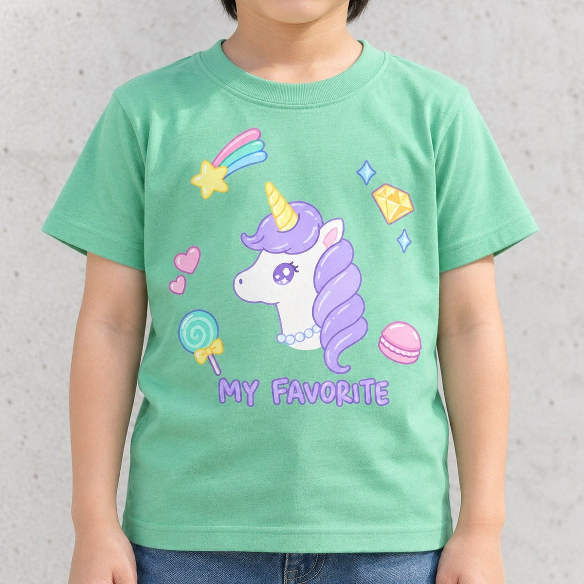 my favorite お気に入りユニコーン キッズTシャツ メロン 着用アップ サムネイル