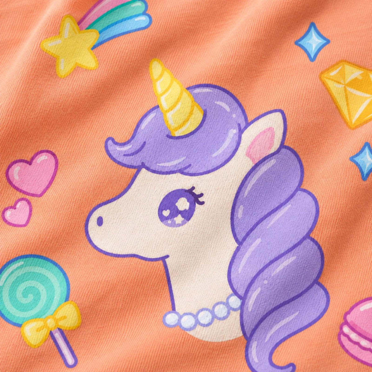 my favorite キッズTシャツ アプリコット プリント接写・上質天竺の質感