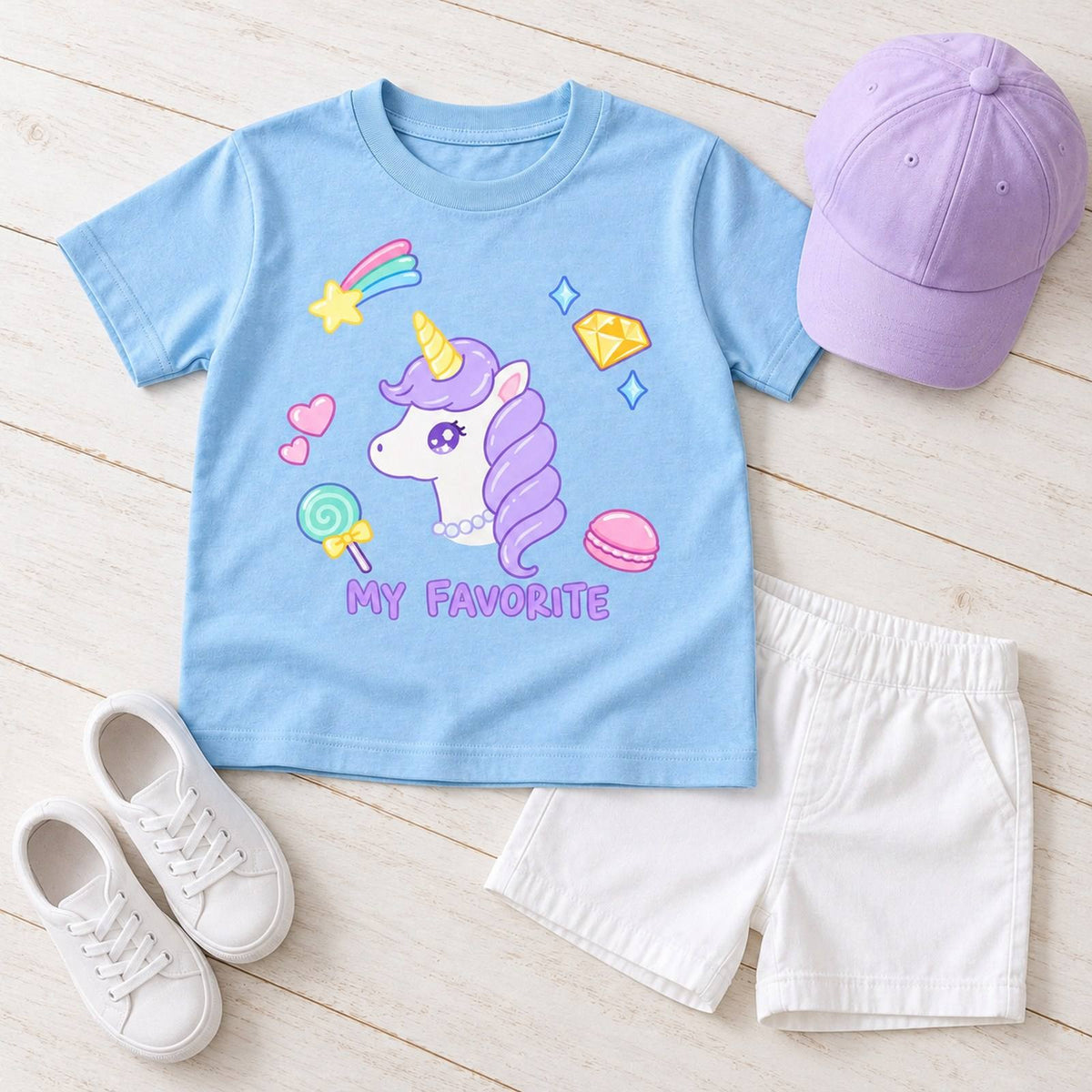 my favorite キッズTシャツ ライトブルー 平置きコーディネート
