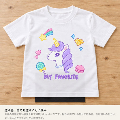 my favorite キッズTシャツ ホワイト 透け感（内側に黒い紙を入れたイメージ）