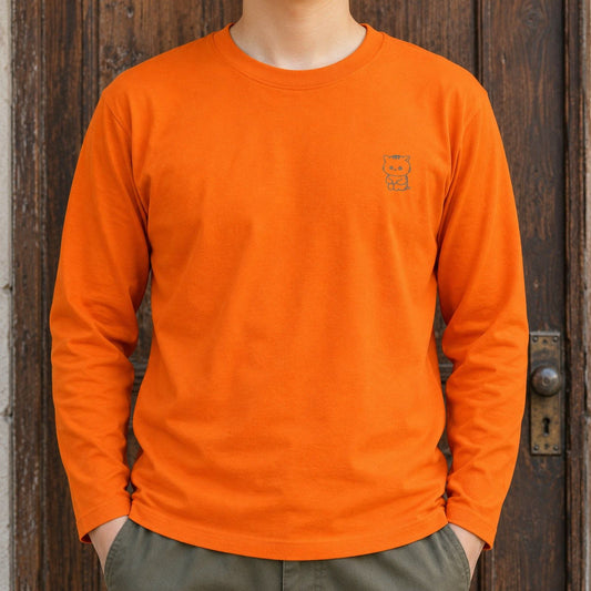 ねっこ（ネコ）長袖Tシャツ オレンジ 着用アップ サムネイル