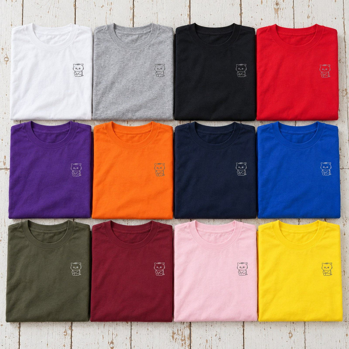 ねっこ（ネコ）長袖Tシャツ 全12色カラーバリエーション平置き