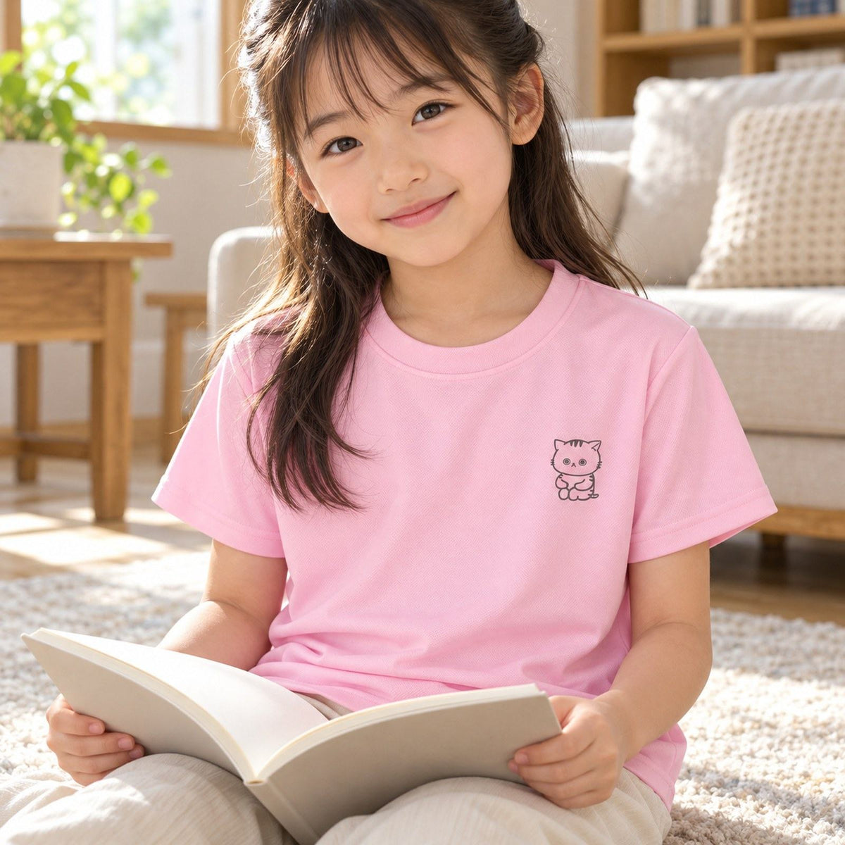 ねっこ キッズドライTシャツ ライトピンク 子どもの日常の着用写真
