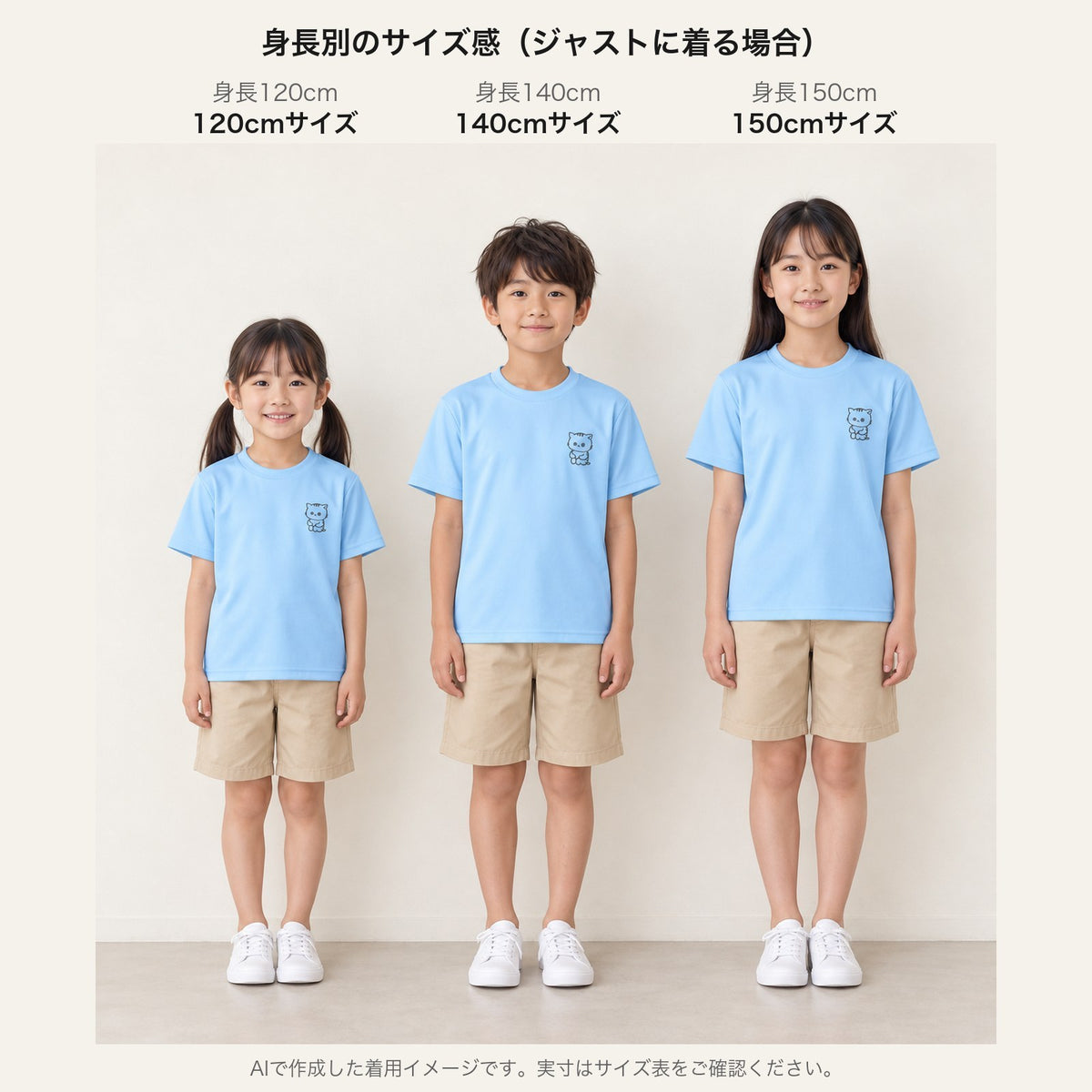 ねっこ キッズドライTシャツ 身長別サイズ感（120/140/150cm）