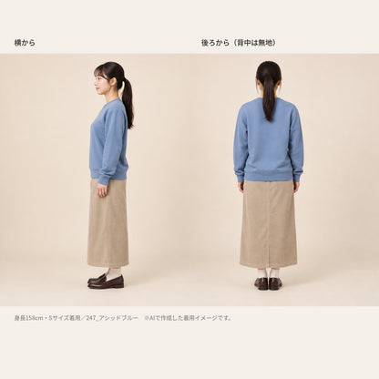 ねっこ トレーナー アシッドブルー 着用 横・背面（背中は無地）