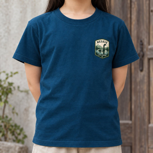 ワッペン風ワンポイント「NESSIE」キッズTシャツ 着用アップ サムネイル