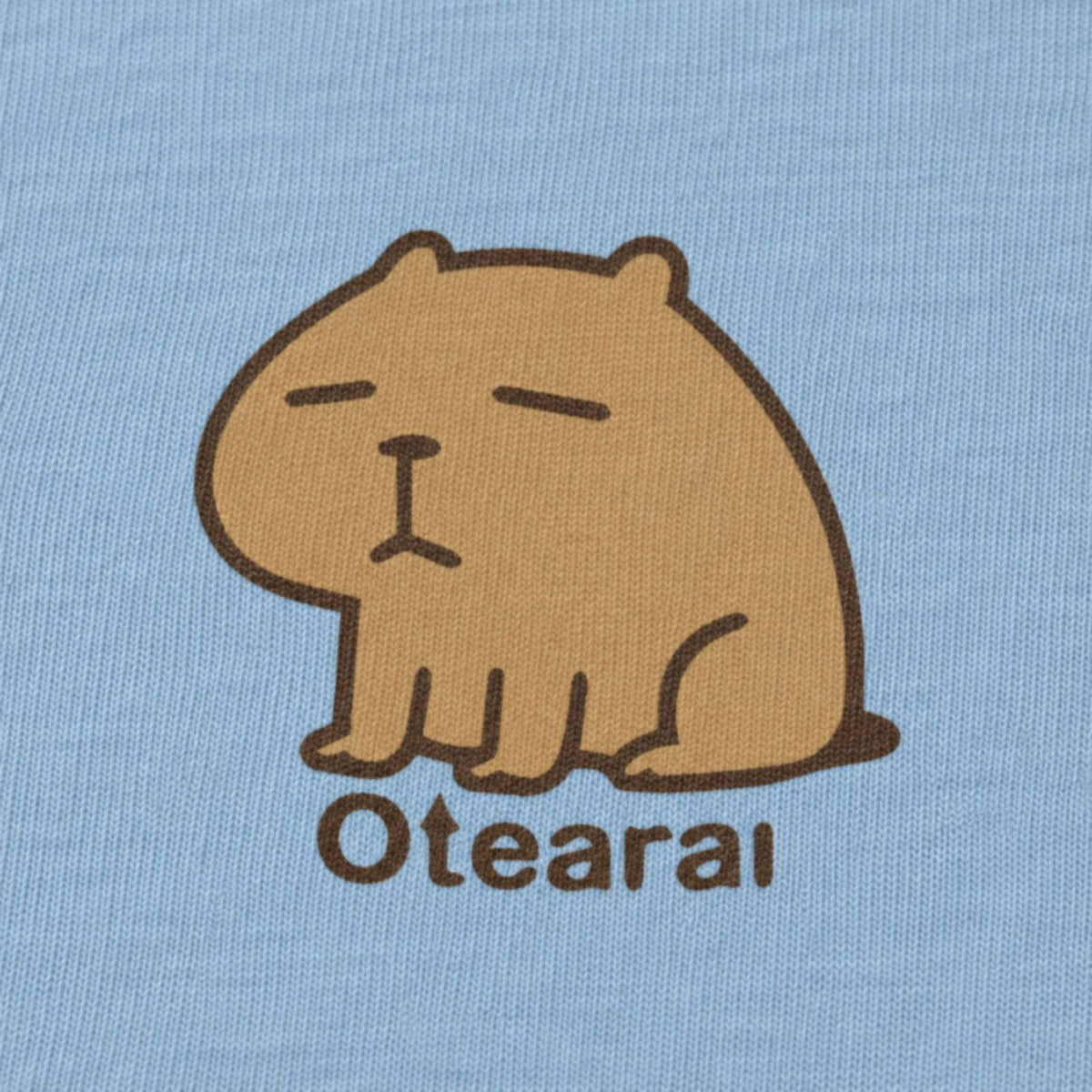 カピバラ「Otearai」 キッズTシャツ ペールグリーン プリント接写・天竺生地の質感