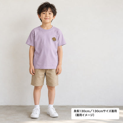 カピバラ「Otearai」 キッズTシャツ ペールピンク 着用全身（身長130cm・130サイズ着用）