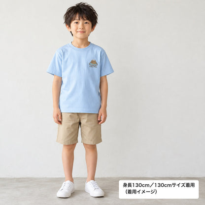 カピバラ「Poka-Poka」 キッズTシャツ パステルブルー 着用全身（身長130cm・130サイズ着用）