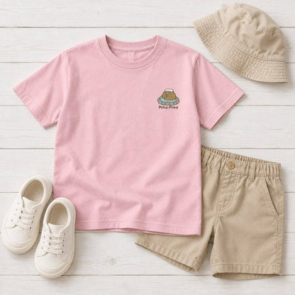 カピバラ「Poka-Poka」 キッズTシャツ ペールピンク 平置きコーディネート