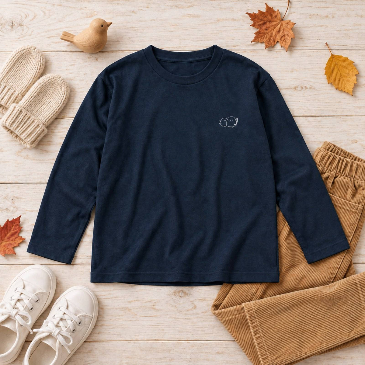 しまえなが キッズ長袖Tシャツ コーディネート例（平置き）