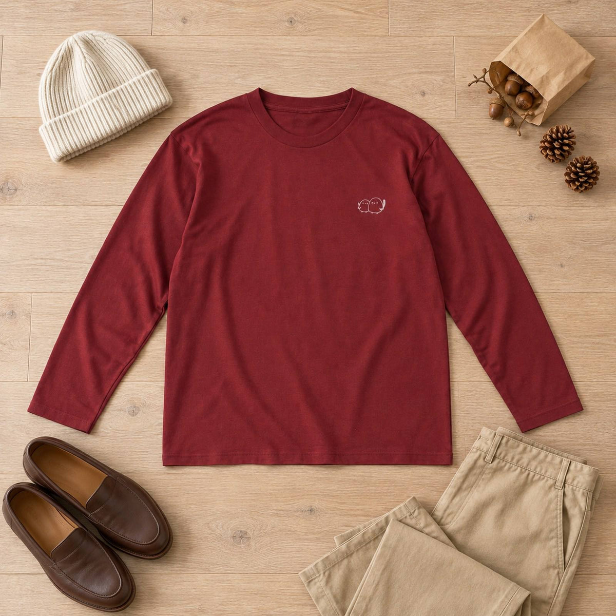 しまえなが ワンポイント長袖Tシャツ コーディネート例（平置き）