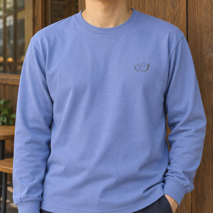 しまえなが ユニセックス袖リブ長袖Tシャツ ダスティブルー 着用アップ サムネイル