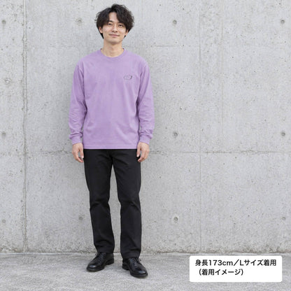 しまえなが ユニセックス袖リブ長袖Tシャツ ライトパープル 着用全身（身長173cm男性・Lサイズ着用）