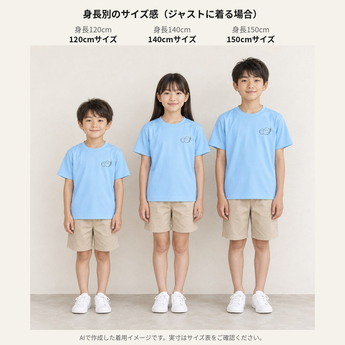 しまえなが キッズドライTシャツ 身長別サイズ感（120/140/150cm）