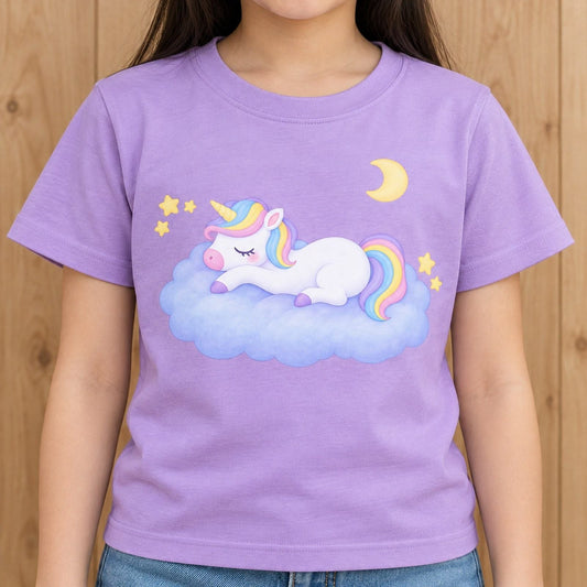 sleep_tight おやすみユニコーン キッズTシャツ ライトパープル 着用アップ サムネイル