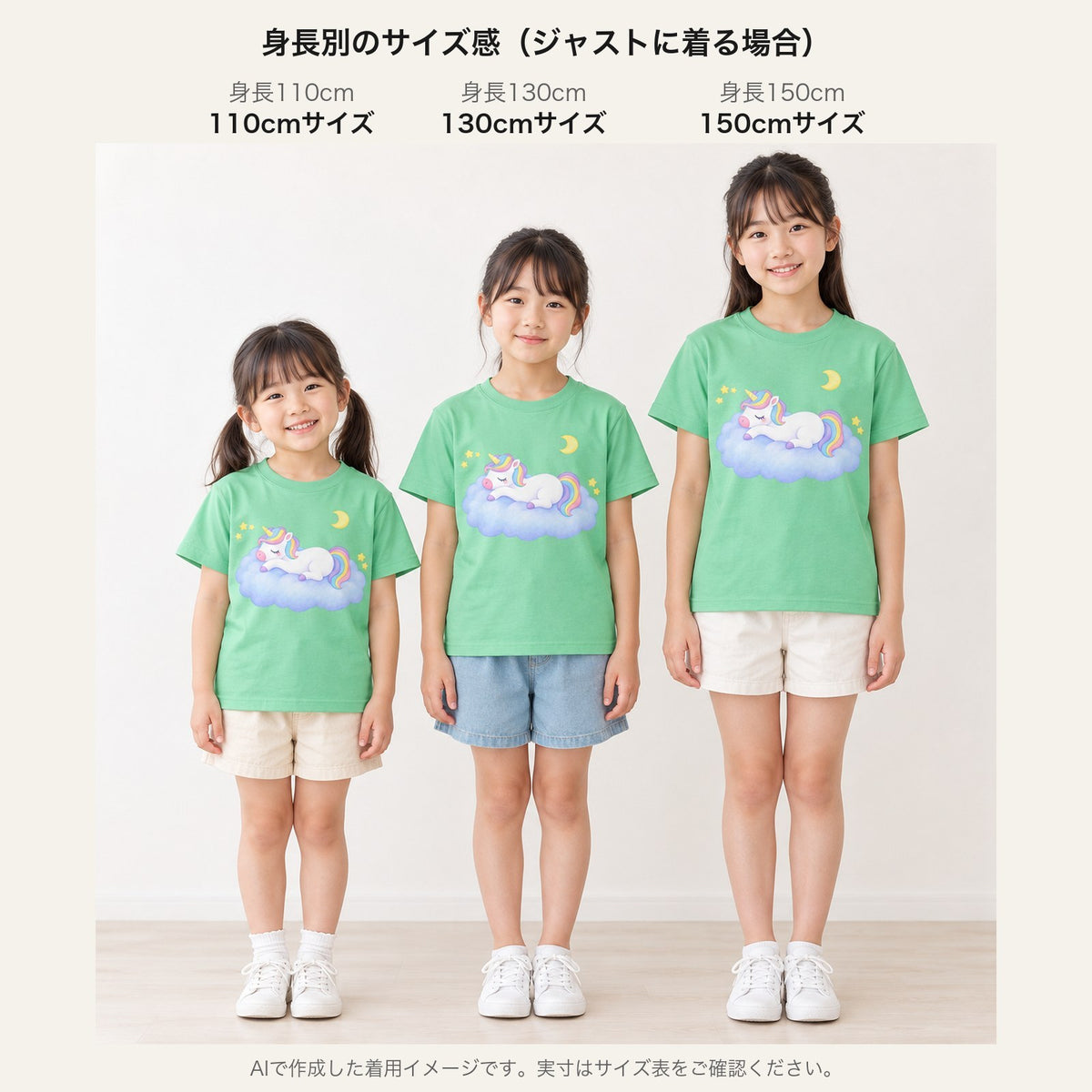 sleep_tight キッズTシャツ 身長別サイズ感（110cm/130cm/150cm）