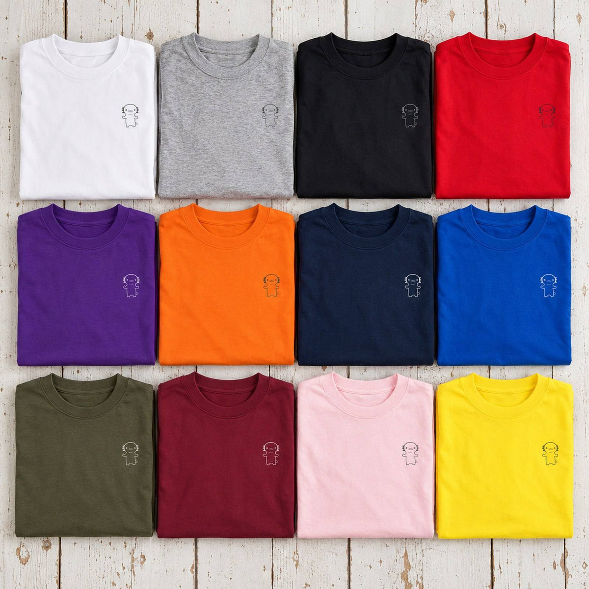 うぱーん（ウーパールーパー）キッズ長袖Tシャツ 全12色カラーバリエーション平置き