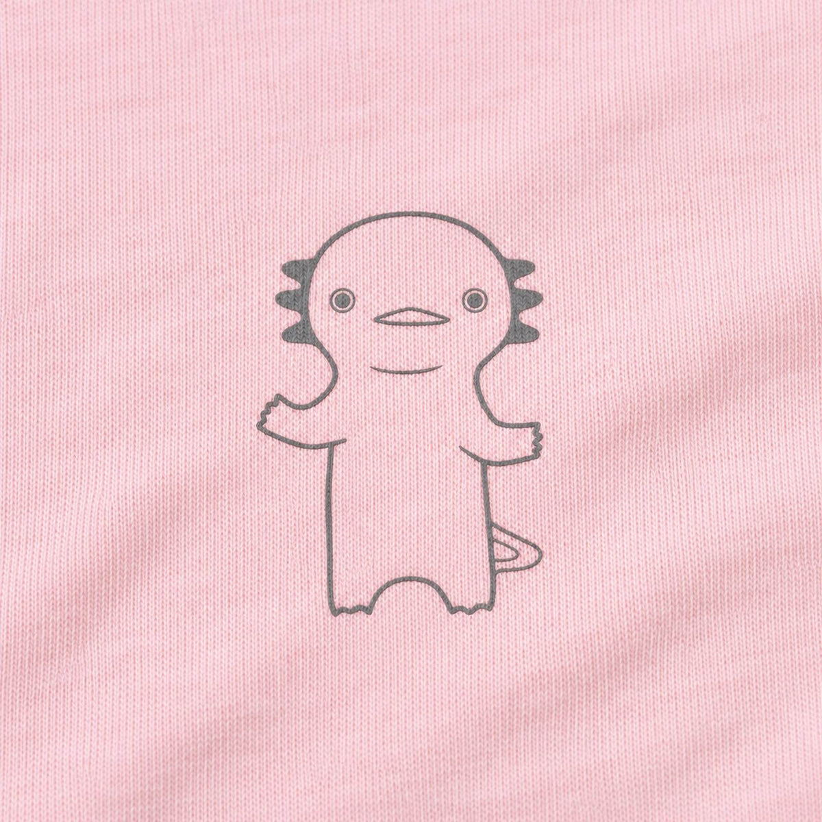 うぱーん（ウーパールーパー）長袖Tシャツ ライトピンク プリント接写・上質天竺の質感