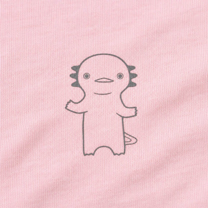 うぱーん（ウーパールーパー）長袖Tシャツ ライトピンク プリント接写・上質天竺の質感