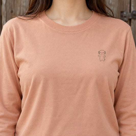 うぱーん ユニセックス袖リブ長袖Tシャツ ダスティピンク 着用アップ サムネイル