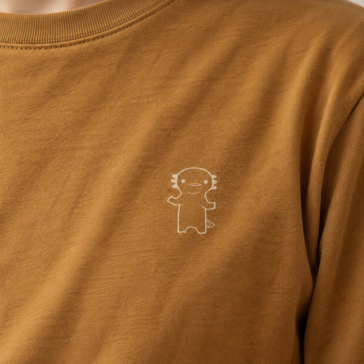 うぱーん ユニセックス袖リブ長袖Tシャツ キャメル プリント接写・上質天竺の質感