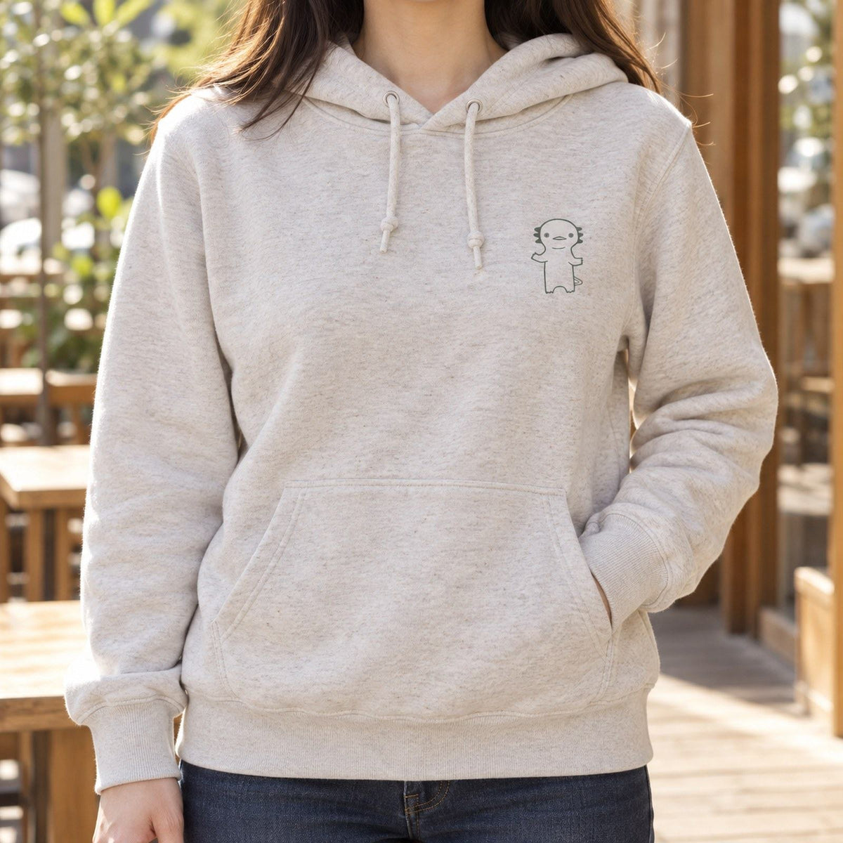 うぱーん 大人用パーカー オートミール 着用アップ サムネイル