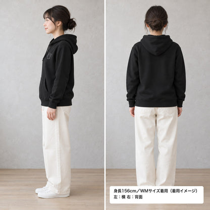 うぱーん 大人用パーカー ブラック 着用 横・背面（背中は無地）