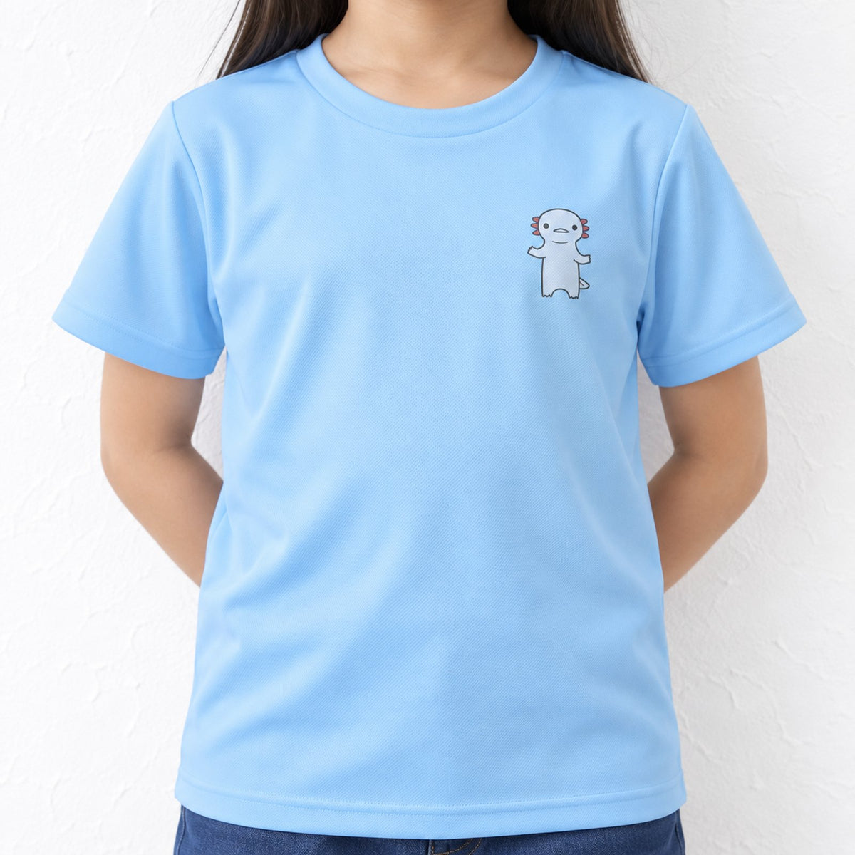 うぱーん キッズドライTシャツ ライトブルー 着用アップ サムネイル