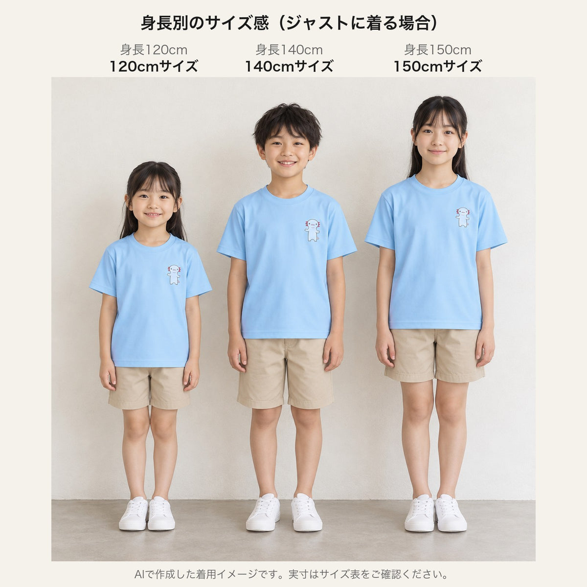 うぱーん キッズドライTシャツ 身長別サイズ感（120/140/150cm）