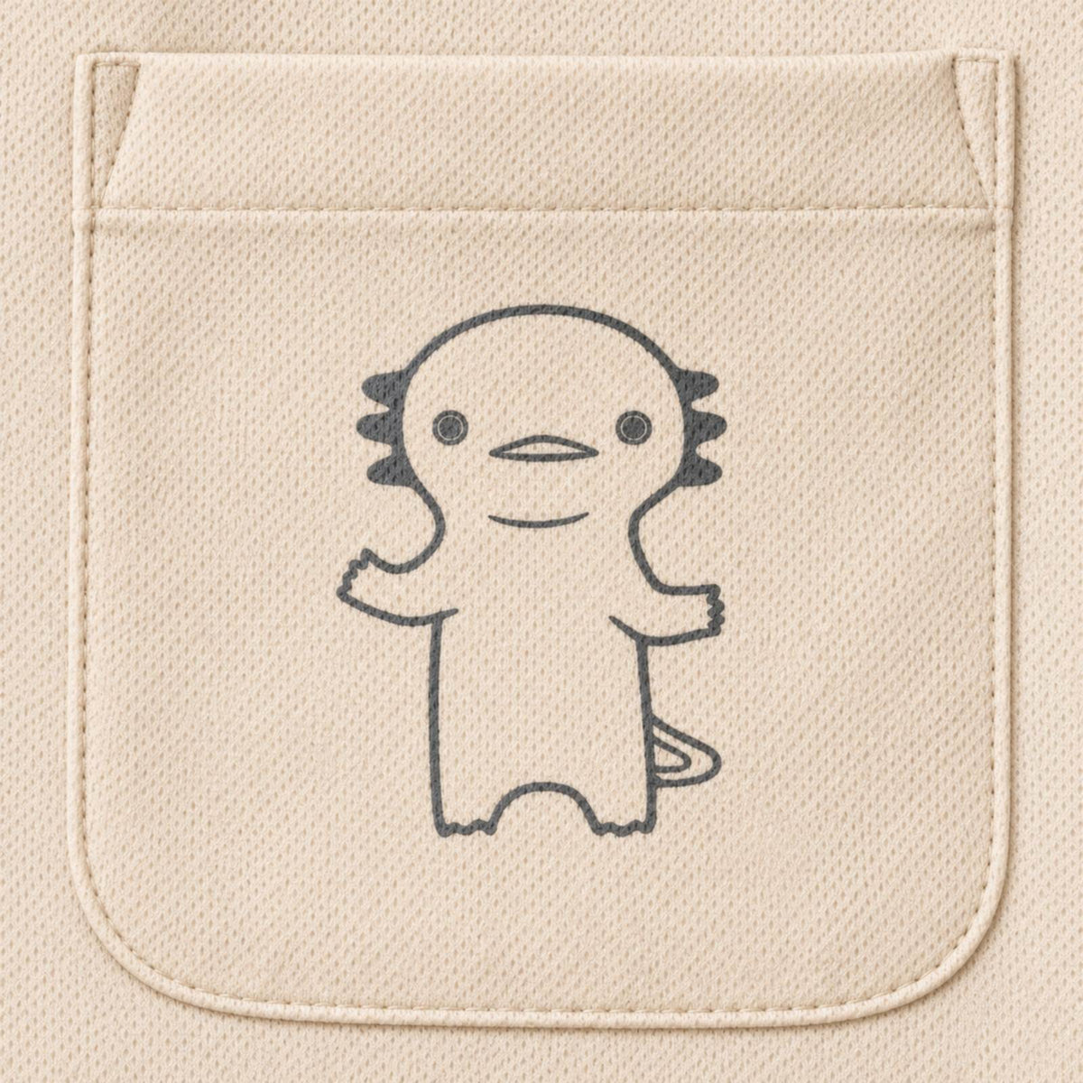 うぱーん ドライポロシャツ ポケットのプリント接写・ドライメッシュの質感