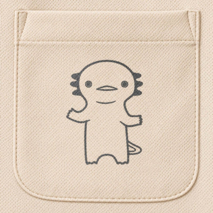 うぱーん ドライポロシャツ ポケットのプリント接写・ドライメッシュの質感