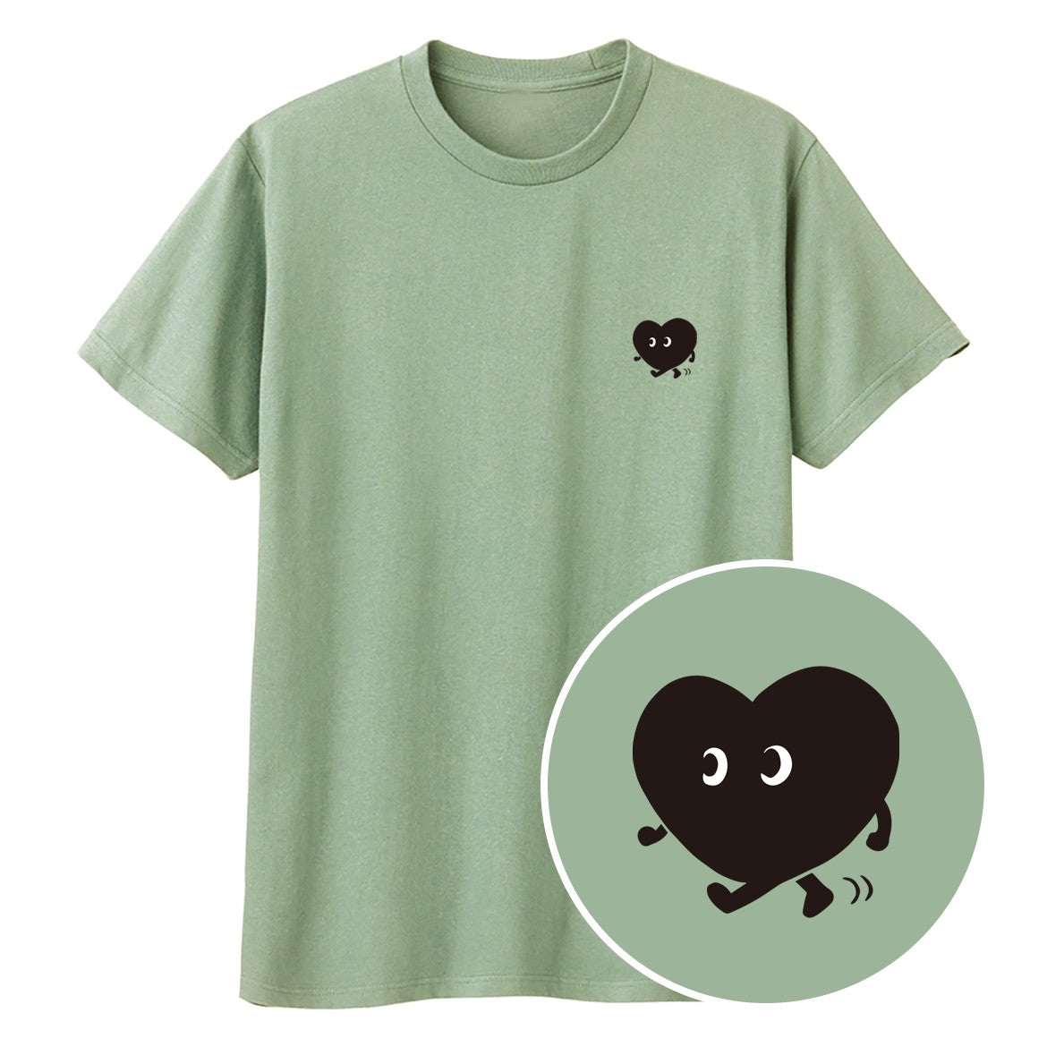 歩くハート「ヨチボウ」Tシャツ ライトセージ
